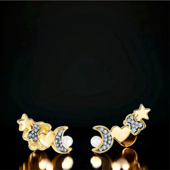 TOUS 4-shapes Cluster Mini Pearl Bear Moon Star Heart Pin Gold Black Earrings - Picture 15 of 15